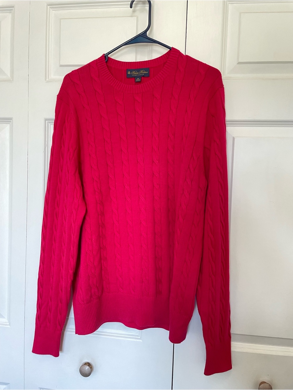 Brooks Brothers Pink Cable-Knit Crewneck Supima Cotton Sweater